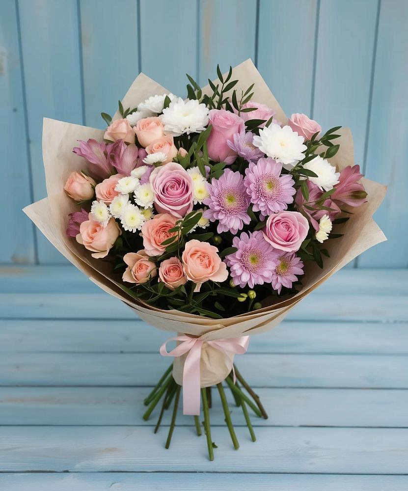 Букет цветов из: Хризантемы, Розы и Альстромерии в Горном Ставропольского края