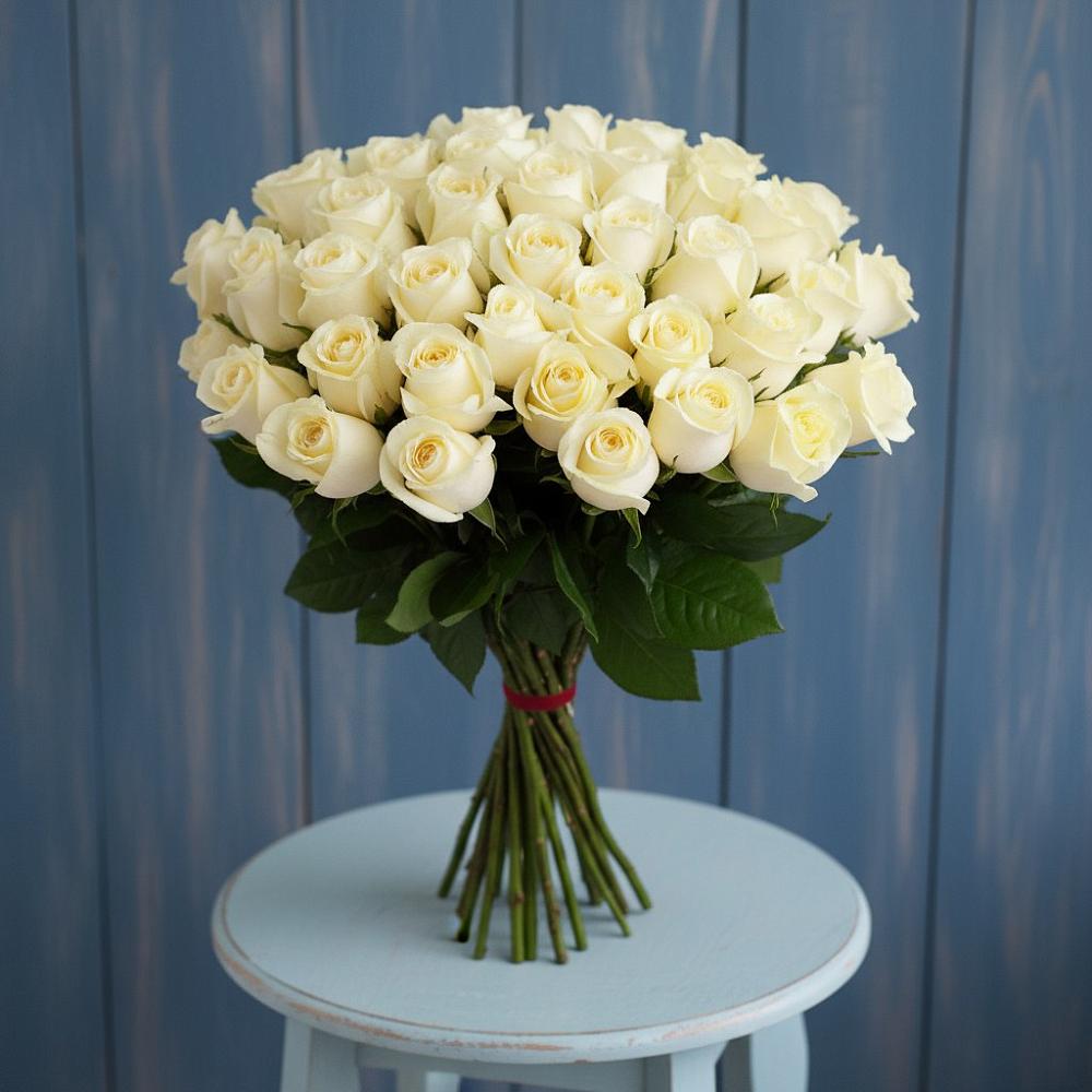 Букет 51 Белая роза Эдлесс Лав в Горном Ставропольского края