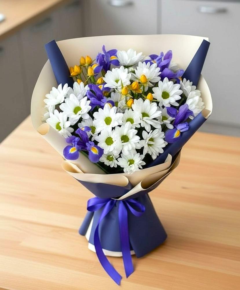 Букет цветов из: Розы, Ирисы и Хризантемы в Горном Ставропольского края