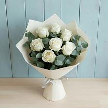 Букет Белые розы в Эвкалипте #REPLACE_PRED# Горном Ставропольского края