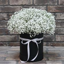 Цветочная композиция из Гипсофила в шляпной коробке в Горном Ставропольского края